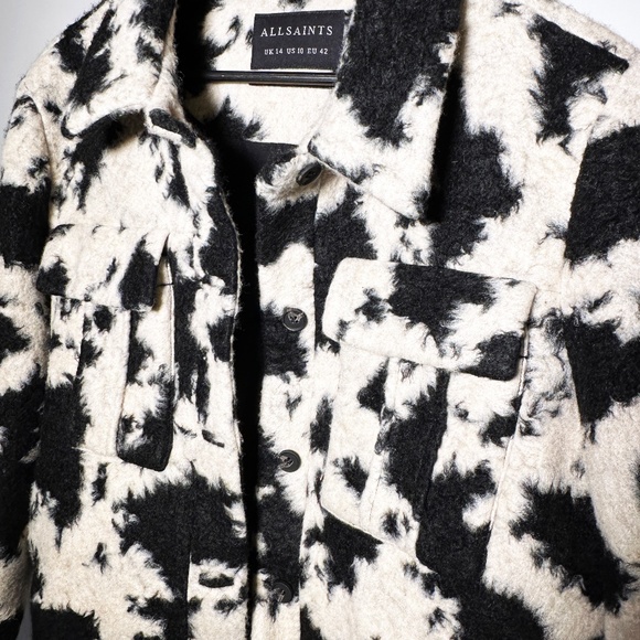 AllSaints - Brushed Wool Blend Jessa Jacket - Womens US Size 10 - Cow/Camo Print - Picture 4 of 12